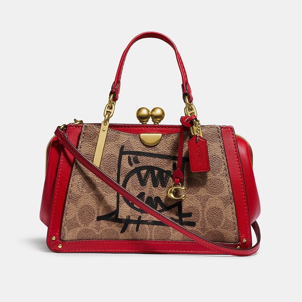 COACH Kisslock Dreamer 21 in Signature Canvas Brown Red